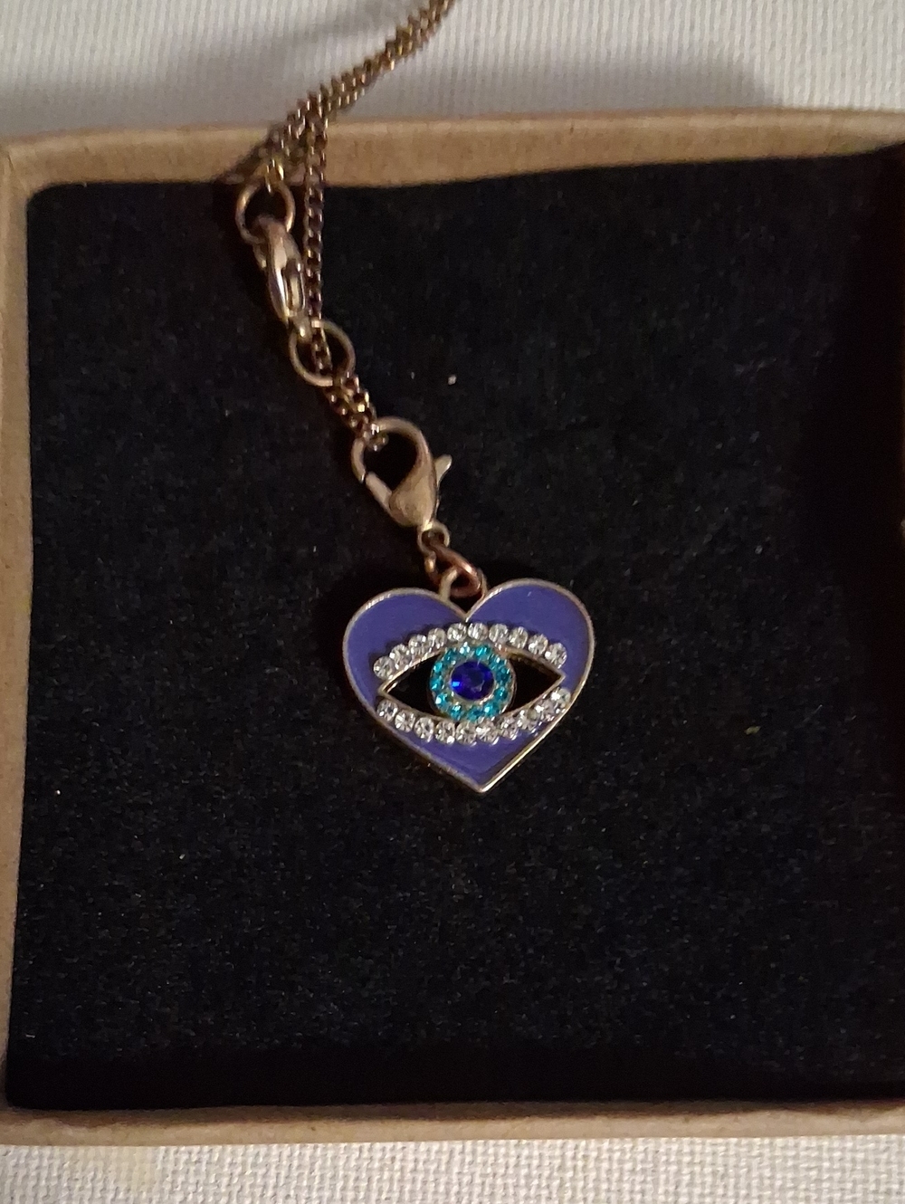 Source Unknown Purple Heart Charm  Blue-Green Evil Eye
